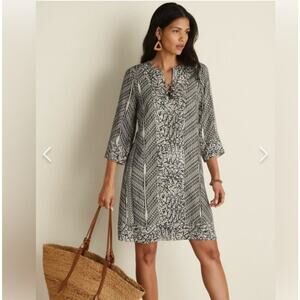 Soft Surroundings Raven Womens Dress Size Medium Black White V-Neck Knee Length